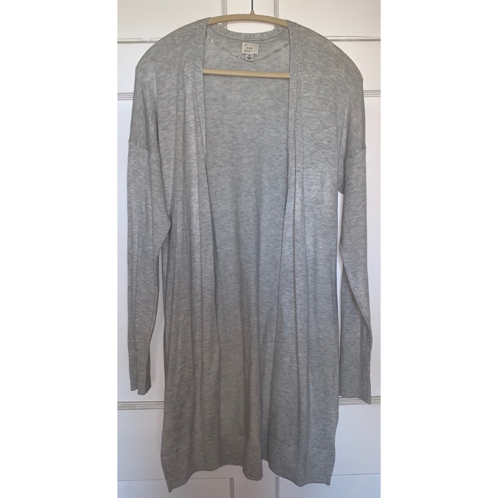 Grey Long Midi open front basic Cardigan Medium